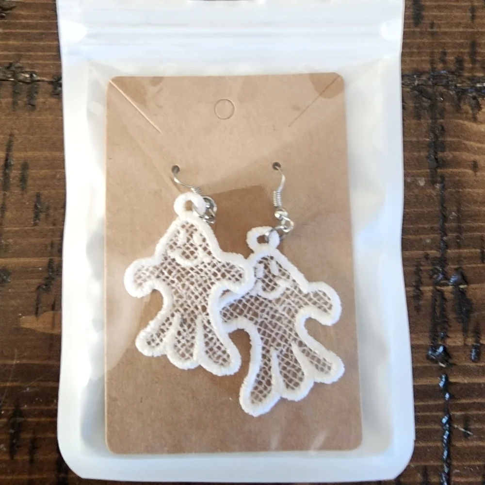 White Ghost Lace Earrings-Halloween Lace Hypoallergenic Earrings